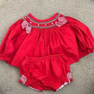 CECIL AND LOU smocked Red Baby Dress with Bloomers and Bow Accents size 3m
